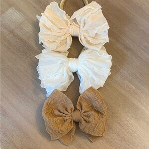 Chic Baby Bow Headband Set - Cream and Tan